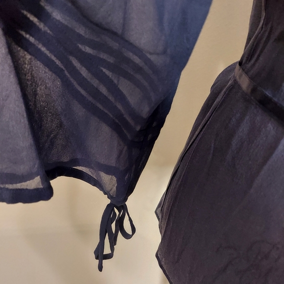 NWT BCBGMaxAzria Blue Sheer Silk Chiffon Top "Defect" 3/4 Sleeves Long Top S - Picture 6 of 9